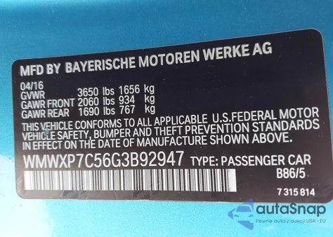 2016 Mini Hardtop Cooper S z USA, uszkodzony, nr VIN WMWXP7C56G3B92947